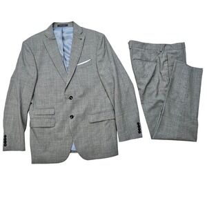 Zara Man Grey 100% Wool Two Piece Suit 42R Textured 2 Button Tailored Turkey